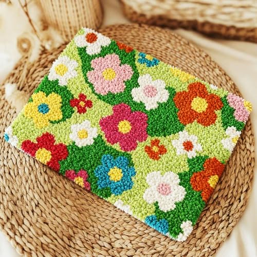 ORIGACH Grassland & Flowers Latch Hook Rug Kit for Adults Printed Rug Making Kit Handmade Carpet Tapestry Cover with Hook Latch and Preprinted Canvas, Home Arts Crafts Sofa Decor, 20.5x15inch - style: Grassland & Flowers
