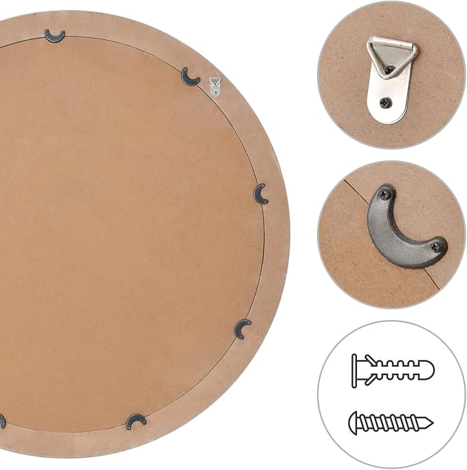 sawsile Round Wood Mirror,28 inch Circle Rustic Farmhouse White Wooden Frame Boho Beads Wall Mirror for Bathroom,Living Room,Bedroom or Entryway