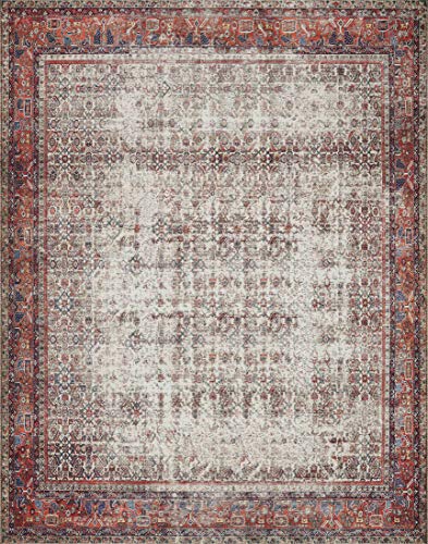Loloi Layla Collection LAY-12 Ivory/Brick 2'-3" x 3'-9" .13" Thick Accent Rug, Soft, Durable, Vintage Inspired, Distressed, Low Pile, Non-Shedding, Easy Clean, Printed, Living Room Rug - color: Ivory / Brick, size: 2'3" x 3'9" (Rectangular)