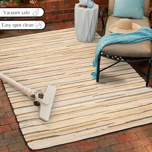 Cotton Hand Woven Chindi Rug 3x5 Feet - Beige, Decorative Soft Throw Indoor Floor Rag Rugs Ideal for Hallway, Kitchen, Kids Room | Durable Lightweight Neutral Home Space Dhurrie for Costal Décor - color: Beige, size: 3 x 5 feet