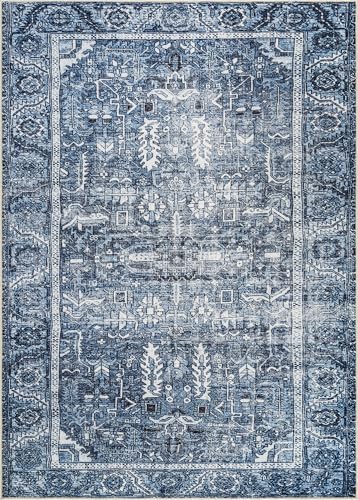 Bloom Rugs Washable Non-Slip 2' x 3' Rug - Blue Traditional Oriental Area Rug for Living Room, Bedroom, Dining Room, and Kitchen - Exact Size: 2' x 3' - color: Blue, size: 2' x 3' (Rectangular)