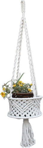 Handmade Macrame Cotton Plant Hanger, from Uttar Pradesh, India | Boho Hanging Planter | Indoor Outdoor Plant Holder | Décor Accent for Home, Balcony, Living Room | 33x8 in (Off White)
