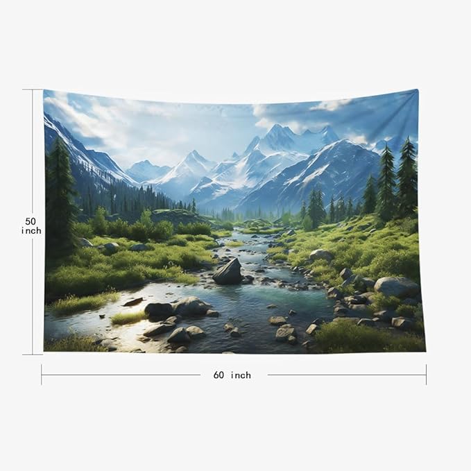EMMTEEY Landscape Tapestry Wall Decor 60X50 Inch-Forest Mountains Water Scenery Durable Wall Tapestry for Living Room