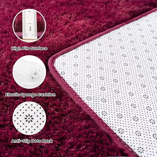 Awaytail 2x3 Rug - Non-Slip for Living Room - Height Pile 1.4" Plush Rug - Fluffy Throw Rugs Carpet for Bedroom - Burgundy - color: Burgundy, size: 2' x 3' (Rectangular)