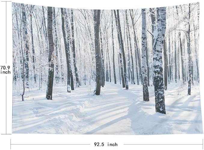 EMMTEEY Snowy Forest Winter Scene Birch Forest White 92.5X70.9 Tapestry For Friends & Families
