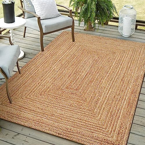 Hand Woven Farmhouse Jute Area Rug 5x8 Ft Rectuangler Natural Yarn, Rustic Vintage Beige Braided Reversible Rug, Eco Friendly Rugs for Bedroom, Kitchen, Living Room, Farmhouse 100% Jute Rug - Natural - color: Natural, size: 5' x 8' (Rectangular)