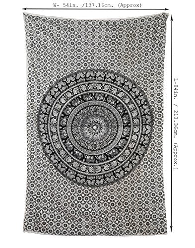 RAJRANG Indian Mandala Tapestry Wall Hanging Black and White Elephant Hippy Tapestries Twin Hippie Beach Throw College Dorm Decor Bohemian Boho Bedsheet - 84x54 Inches - color: Black & White, size: 84"L x 54"W