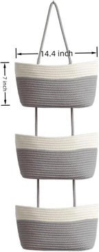Hanging Baskets for Organizing,3-Tier Woven Cotton Wall-Mounted Storage Organizer Bag Decorative,Kitchen,Living Room,Bedroom,Nursery