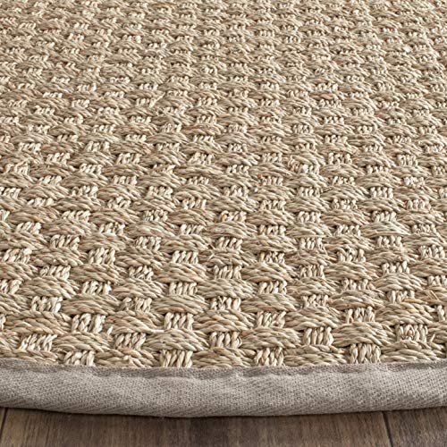 SAFAVIEH Area Rug 5' Round - Natural Fiber Collection - Natural & Grey, Seagrass, Basketweave Pattern with Border (NF114P) - color: Natural/Grey, size: 5' (Round)