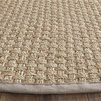 SAFAVIEH Area Rug 5' Round - Natural Fiber Collection - Natural & Grey, Seagrass, Basketweave Pattern with Border (NF114P) - color: Natural/Grey, size: 5' (Round)