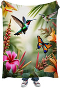 Summer Hummingbird Floral Throw Blanket for Women Kids Girls Mom Countryside Purple Flowers Moth Pretty Blankets Nursery Bedroom Girls Room Decor Soft Cozy Lightweight Blanket Large 60"x80"