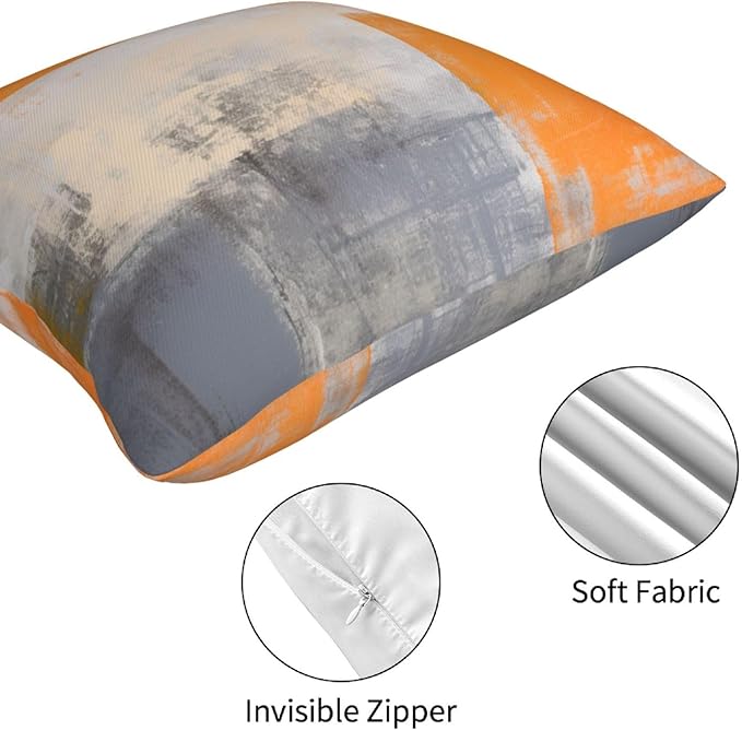 HOSTECCO Orange and Grey Throw Pillow Covers 18x18 inch Set of 4 Orange Abstract Art Pillow Cases Contemporary Square Decorative Cushion Covers for Sofa Couch Bed