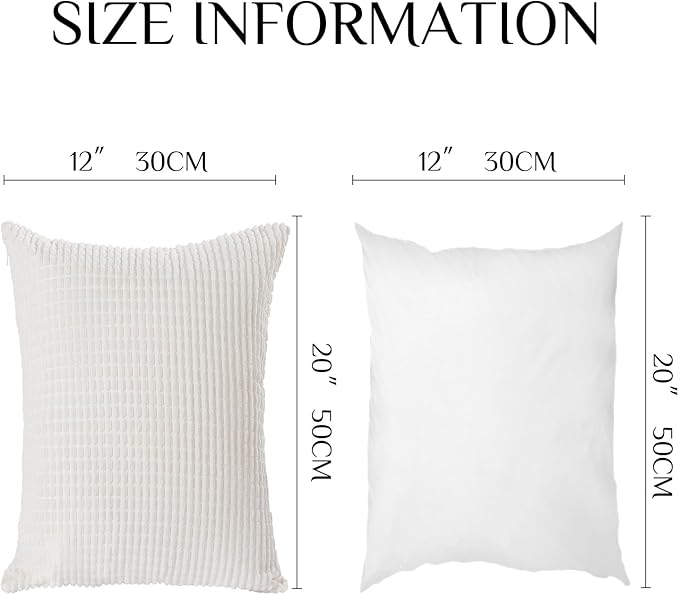 Softalker Throw Pillow Covers 12x20 Inch, Set of 2, Soft Corduroy Boho Stripe Decorative Pillow Cover, Couch Fluffy Pillow Cover for Farmhouse Home Decor Bed Living Room, Cream