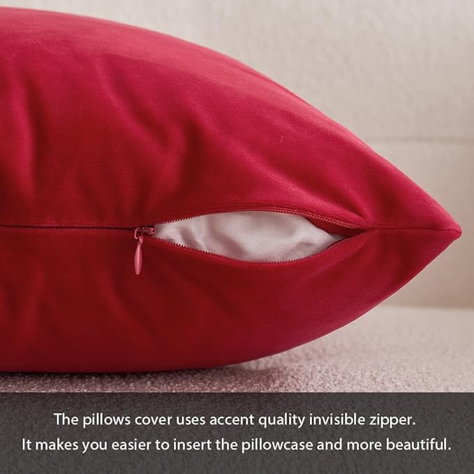 MIULEE Pack of 2 Red Velvet Pillow Covers Decorative Square Pillowcase Soft Solid Cushion Cases Holiday Home Decor for Sofa Couch Bedroom Car 18x18 Inch