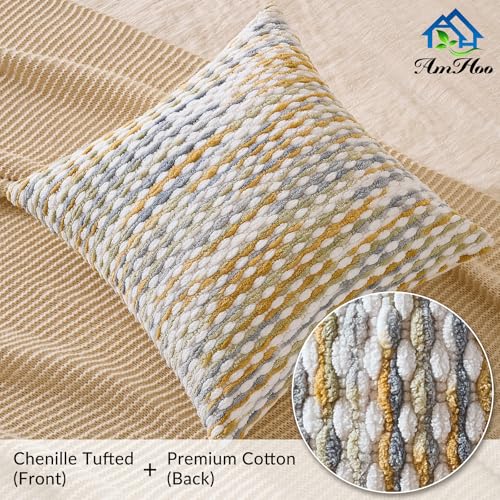 AmHoo Boho Chenille Pillow Cover Decorative Tufted Pillowcase for Couch Bed Sofa Bedroom Living Room Modern 18 x 18-Inch Grey - color: Grey, size: 18" x 18" (Pack of 1)