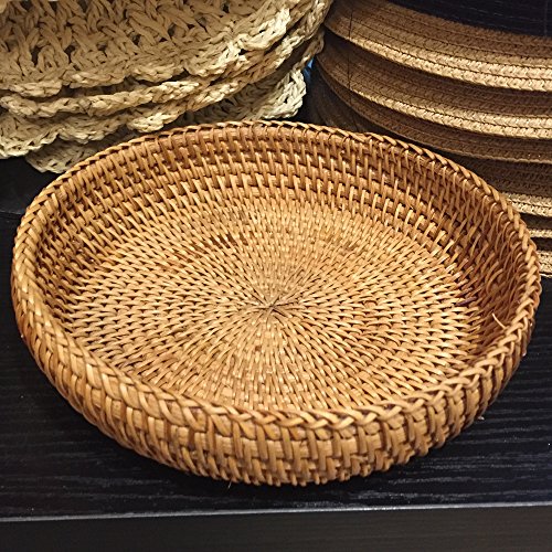 Hadewoven Round Rattan Fruit Basket Wicker Food Tray Weaving Storage Holder Dinning Room Bowl, 7”Decorative Natural Basket Woven Fruit Basket Bowl for Entryway Table, Countertop (Small 7”) - size: Small 7"