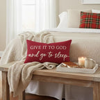Decorative Throw Pillow Covers 12x20 Inch Set of 2 – Crimson Red Christian Lumbar Pillowcase – Give It to God and Go to Sleep/Relax God’s Got This – Christmas Faith Bedroom Bed Decor