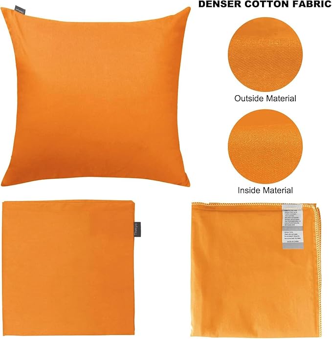 Thmyo 4-Pack 100% Cotton Comfortable Solid Decorative Throw Pillow Case Square Cushion Cover Pillowcase Sublimation Blank Halloween DIY Throw Pillow Covers for Sofa Bed(18x18 inch/45x45cm,Fall Orange)