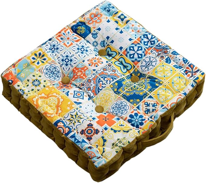 LINGXIYA Floor Pillow,Meditation Pillow for Floor,Bohemmia Style Yoga Cushion Floor Pad for Home Bay Window Party Garden Decoration,15.7"x15.7"x3.5",Yellow
