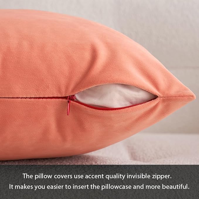 MIULEE Velvet Throw Pillow Covers 18x18 Inch, Pack of 2 - Coral Red, Soft Solid Decorative Pillow Covers Cushion Cases Modern Luxury Home Decor for Spring Couch Sofa Bedroom Livingroom