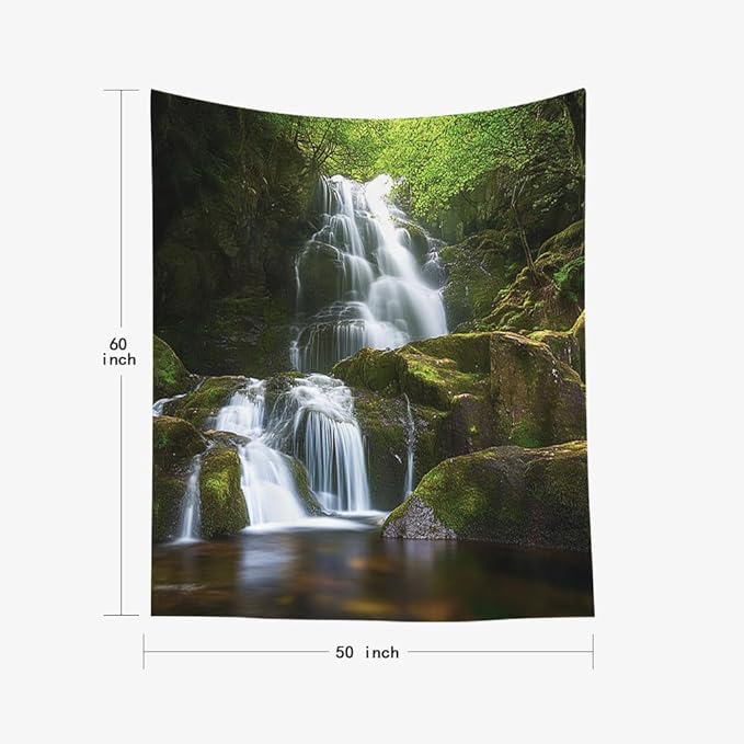EMMTEEY Landscape Tapestry Wall Art for Living Room Vertical 50X60 Inch-Waterfall Mountain Scenery Durable Hanging Tapestry for Bedroom