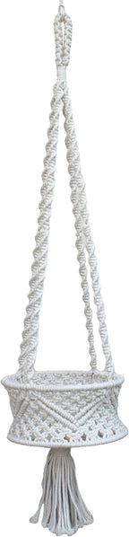 Handmade Macrame Cotton Plant Hanger, from Uttar Pradesh, India | Boho Hanging Planter | Indoor Outdoor Plant Holder | Décor Accent for Home, Balcony, Living Room | 33x8 in (Off White)