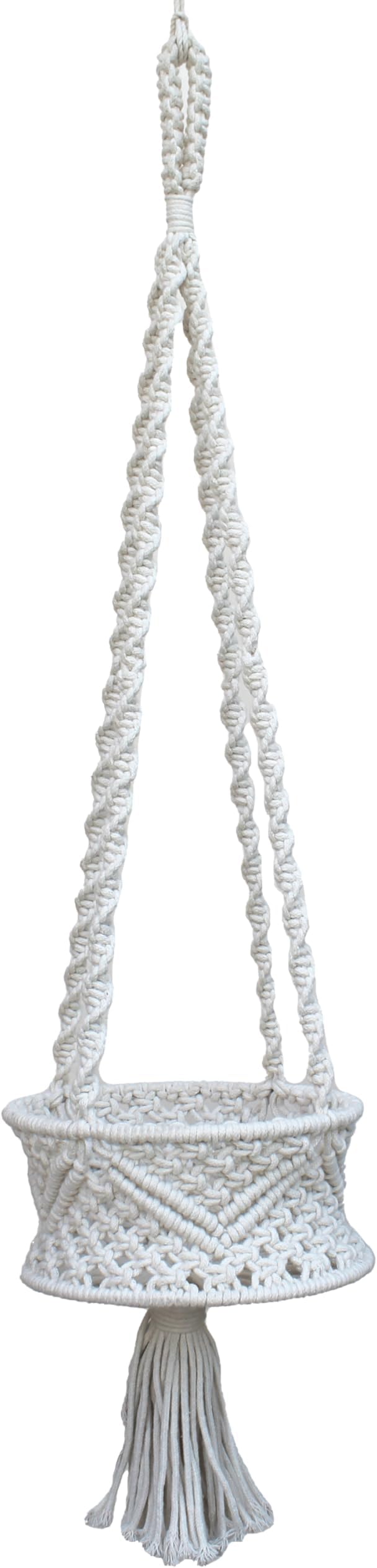 Handmade Macrame Cotton Plant Hanger, from Uttar Pradesh, India | Boho Hanging Planter | Indoor Outdoor Plant Holder | Décor Accent for Home, Balcony, Living Room | 33x8 in (Off White)