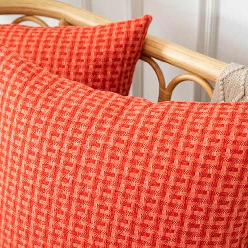 UGASA Outdoor Waterproof Pillow Covers Pack of 2 Weaving Texture Water Resistant Outside Decorative Pillow Cases for Patio Garden Porch Yard Bench Tent 18x18 Inch, Red - color: Red, size: 18" x 18" (Pack of 2)