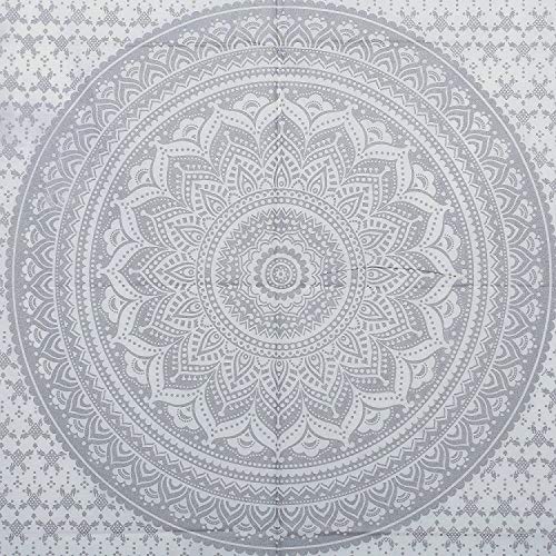 Popular Handicrafts Hippie Mandala Ombre Tapestry Wall Hanging - Maditation Silver Gypsy Bohemian Hippy Psychedelic Dorm Room Decor Poster 30 x 40 Inch - color: Silver, size: 40"L x 30"W