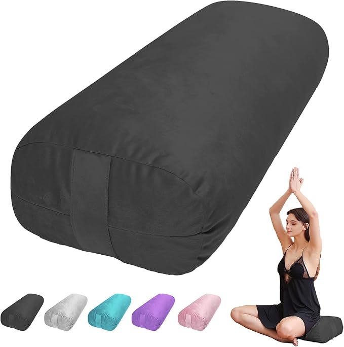 Yoga Bolster Pillow for Restorative & Yin Yoga - Meditation Pillow with Velvet Cover - Rectangular
