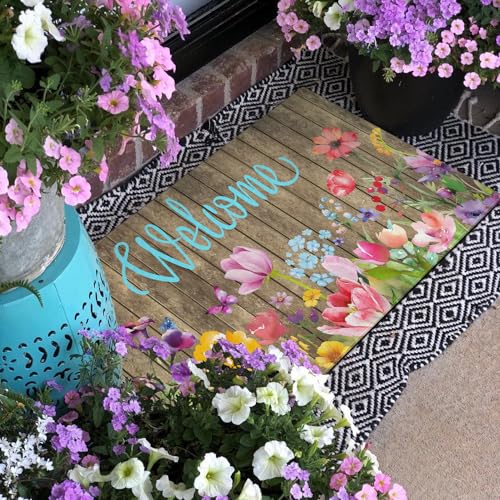 Spring Summer Door Mat,Colorful Flower Watercolor Floral Indoor Outdoor Non-Slip Doormat,Entryway Front Porch Farmhouse Spring Welcome Door Mat for Entrance Decor,30" x 17" - color: 2026 Spring Summer 1