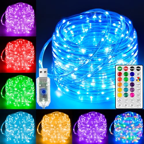 Ollny USB Rope Lights Indoor Color Changing, 33FT 100 LED String Lights with Remote, 18 Colors Christmas Light for Indoor Bedroom Party Wedding Holiday Decorations - color: RGB (Red, Green, Blue), size: 1 Pack-33 FT (USB)