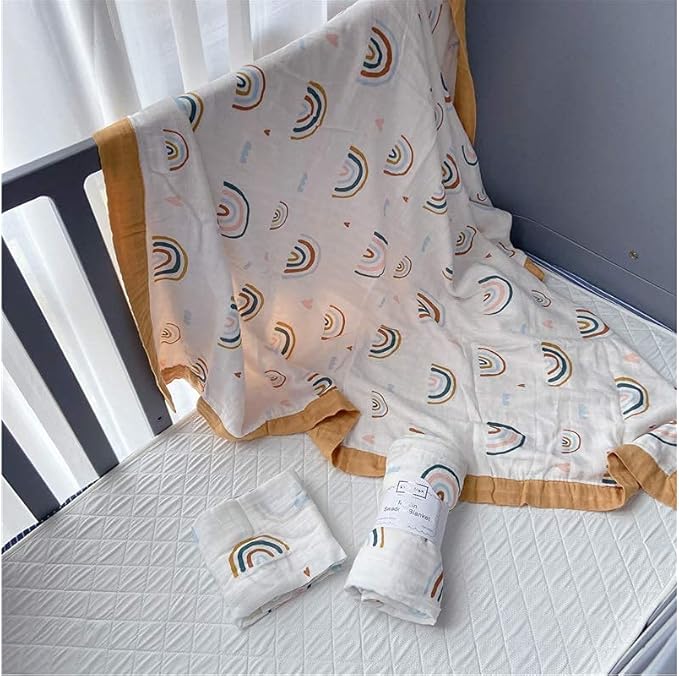 Rainbow Muslin Quilt Baby Blanket - Silky Soft and Breathable Summer Blanket for Toddler - Oversized 47" x 47" - 2 Layers Muslin Swaddle Blankets for Baby Boy and Girl (B Rainbow)
