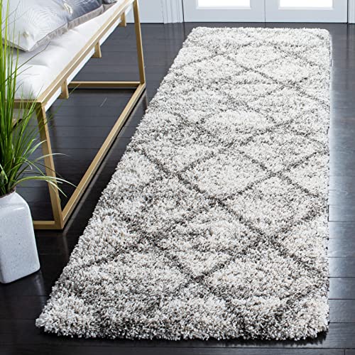 SAFAVIEH Hudson Shag Collection Runner Rug - 2'3" x 6', Grey & Beige, Modern Trellis Design, Non-Shedding & Easy Care, 2-inch Thick Ideal for High Traffic Areas in Living Room, Bedroom (SGH281J) - color: Grey/Beige, size: 2'3" x 6' (Runner)