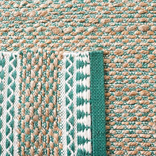 SAFAVIEH Natural Fiber Collection Runner Rug - 2'6" x 8', Natural & Green, Handmade Farmhouse Boho Coastal Rustic Jute, Ideal for High Traffic Areas in Living Room, Bedroom (NF874Y) - color: Natural/Green, size: 2'6" x 8' (Runner)