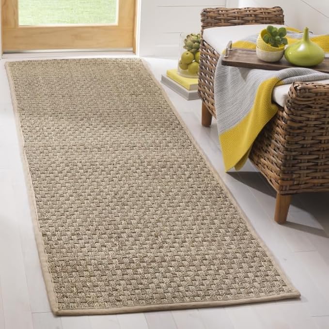 Safavieh Area Rug 6x8 - Natural Fiber Collection - Natural & Beige, Seagrass, Basketweave Pattern with Border (NF114A)