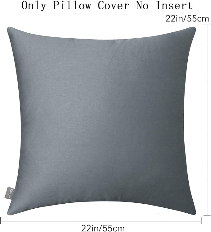 Thmyo 4-Pack 100% Cotton Comfortable Solid Decorative Throw Pillow Case, Square Cushion Cover Pillowcase Sublimation Blank Pillow Covers DIY Throw Pillowcase for Couch(22x22 inch/ 55x55cm, Dark Grey)