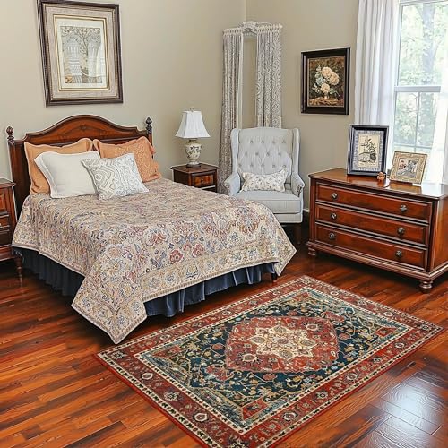 YJ.GWL Area Rugs for Living Room 3x5 Machine Washable Rugs for Bedroom, Non Slip Floral Vintage Rug Indoor Carpet, Small Floor Throw Rug for Dining Room Kitchen, Orange-Red - color: Orange-red, size: 3' x 5' (Rectangular)