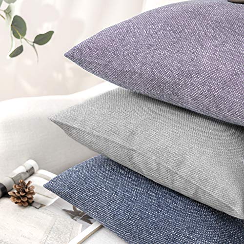 Phantoscope Pack of 2 Farmhouse Throw Pillow Covers Button Vintage Linen Decorative Pillow Cases for Couch Bed and Chair Purple 18 x 18 inches 45 x 45 cm - color: Purple, size: 18" x 18" (Pack of 2)