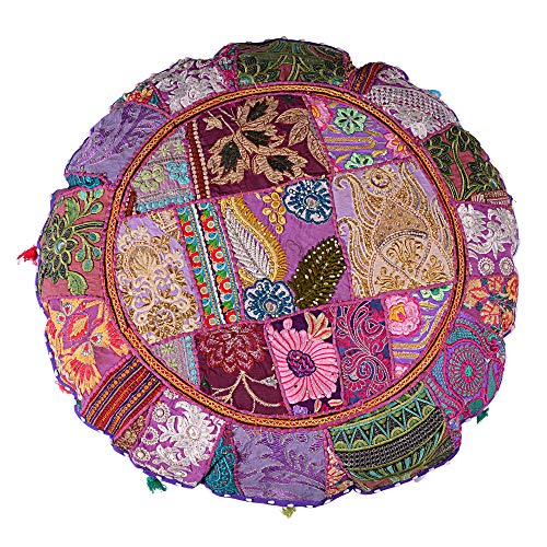 Rajasthani Handmade Colorful Decorative Floor Pillow Cover Meditation Patchwork Patchwork Cushion Seating Accent Boho Chic Indian Handmade Cover ONLY (Purple Patchwork, 32x32 Inches) - color: Purple