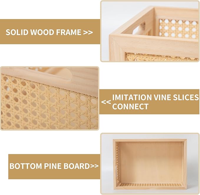 Rattan Storage Basket Wooden Box Wooden Storage Bins Rustic Boho Farmhouse Home Decor Tabletop Desk Shelf Organizer (Original)