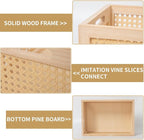 Rattan Storage Basket Wooden Box Wooden Storage Bins Rustic Boho Farmhouse Home Decor Tabletop Desk Shelf Organizer (Original)