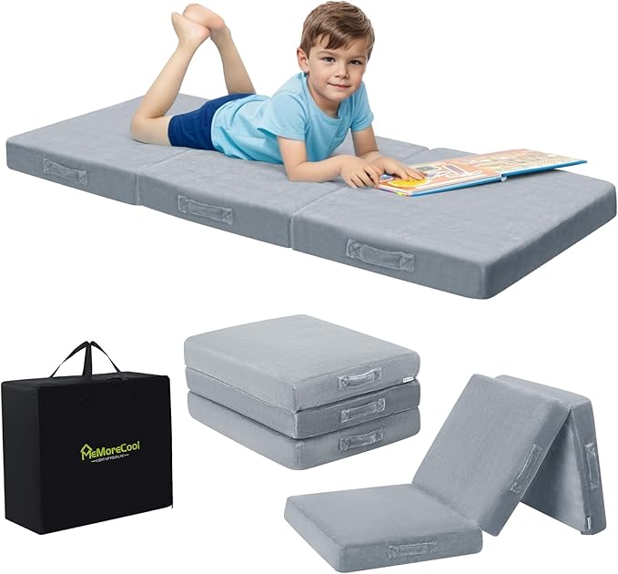 MeMoreCool Foldable Floor Mattress Kids Trifold Mat, Kids Folding Mattress Portable Futon, 75x25 Inch Grey