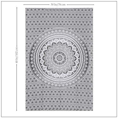 THE ART BOX Grey Black Cotton Tapestry Mandala Wall Hanging – Tapestry for Bedroom – Boho Room Decor – Small Aesthetic Tapestry 30x40 Inches - color: Grey and White, size: 30"L x 40"W