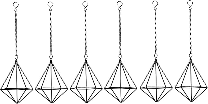 Air Plants Hanging Holders Indoor Small Metal Airplants Rack Hanger Himmeli Geometric Planter Tillandsia Air Ferns Display with Chains 6 Pcs Black Diamond Shape …