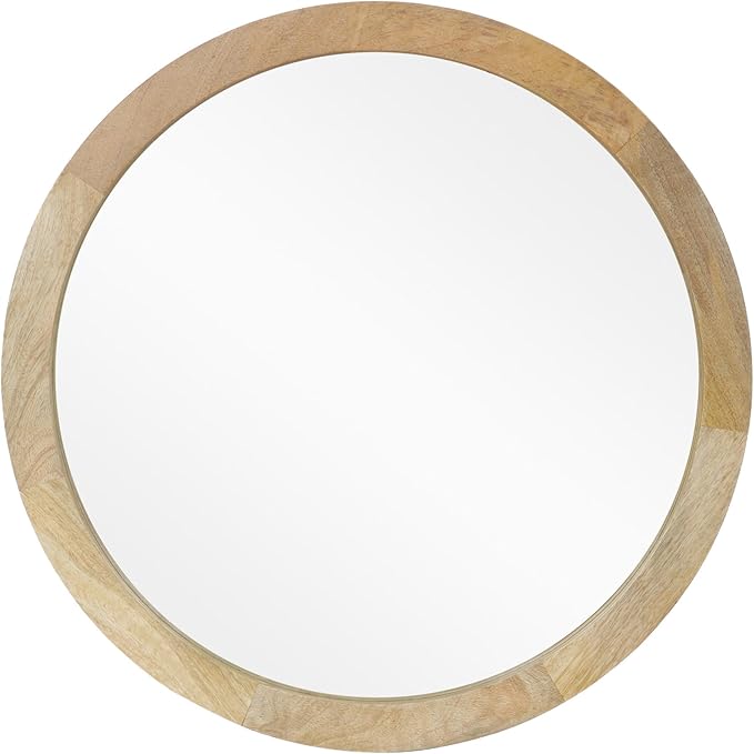 Christopher Knight Home Solis 23.50" H Round Wall Mirror, Mango Wood Wall Mirror, Tempered Glass with Natural Mango Wood Frame, Rustic Style for Living Room Hallway Home, No Assembly Needed, Natural