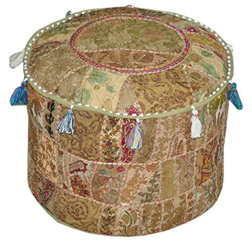 The Harry Creations Decorative Patchwork Comfortable Indian Ottoman Ethnic Cotton Cushion Bean Bag Designs Floor Embroidered Pouf Cover (Beige, 14"x22") - color: Beige, size: 14"x22"