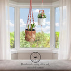 Set of 2 Macrame plant hanger with Daisies & Beads | Hanging plant holder Macrame Plant hangers outdoor and indoor hanging planters Plant stand indoor Boho Decor hanging planter stand (Cafe Latte)