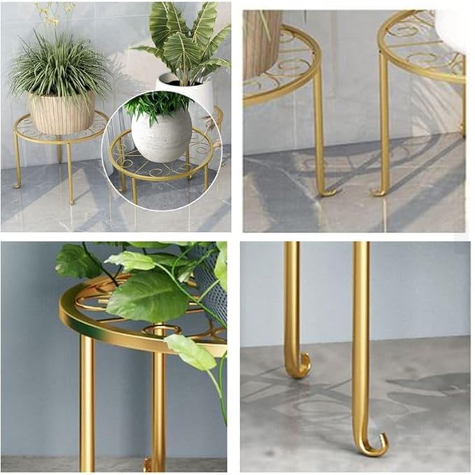 Hewnda 1Pack Metal potted plant stand, rust-proof iron flower pot stand, heavy duty pot stand for indoor patio (Gold)
