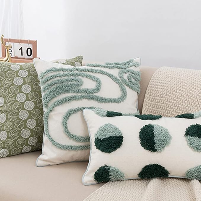 vctops Geometric Gradient Tufted Decorative Throw Pillow Cover Boho Cotton Rectangle Cushion Cover for Couch Sofa Bed (Green B,12"x20")